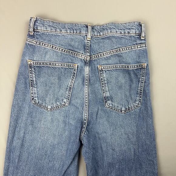 Zara High Rise Slim Straight Jeans Raw Hem Mid Blue Women’s 4 - Picture 5 of 6
